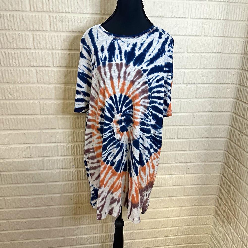 Natural Life Tie Dye T-Shirt Dress Blue White Sz S Knee Length Boho Relaxed Fit